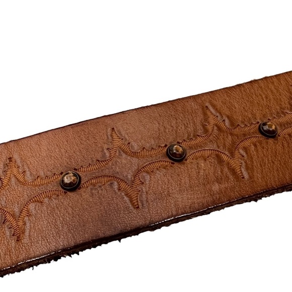 OLGA SANTINI Belt Vintage Tooled Leather Metal Crown Buckle Y2K 90s Style Medium main image 6
